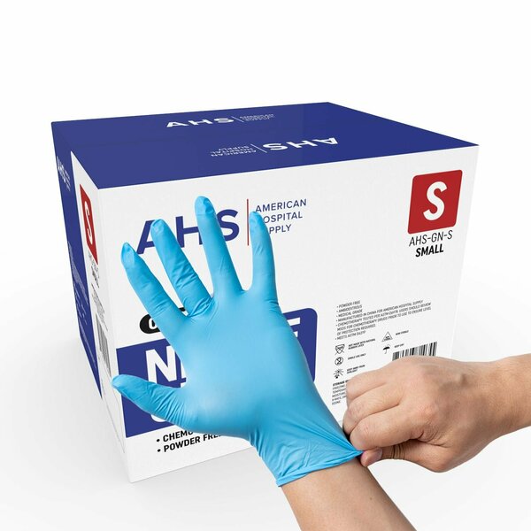 American Hospital Supply Nitrile Exam Gloves, 3.5 mil Palm, Nitrile, Powder-Free, S, 1000 PK, Blue AHS-GN-S_CS